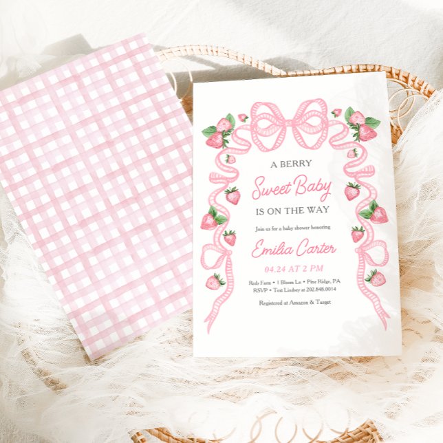 Berry Sweet Baby Shower Rosa Bow Inbjudningar (Skapare uppladdad)