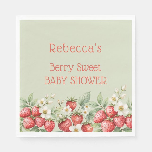 Berry Sweet Baby Shower Strawbär Blommar Pappersservett (Framsidan)
