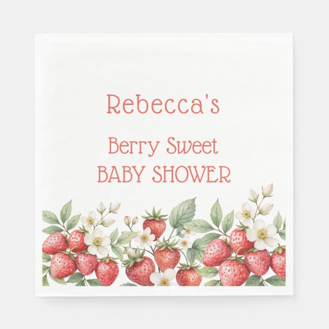 Berry Sweet Baby Shower Strawbär Blommar Pappersservett (Framsidan)