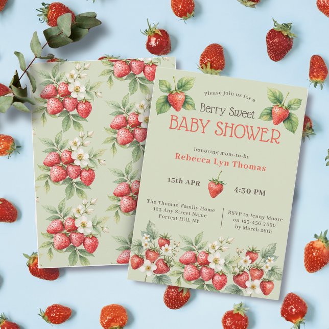Berry Sweet Baby Shower Strawbär Inbjudningar (Skapare uppladdad)