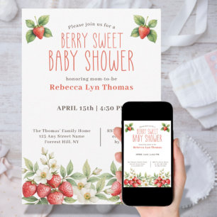 Berry Sweet Baby Shower Strawbär Inbjudningar