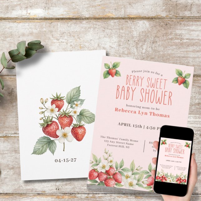 Berry Sweet Baby Shower Strawbär Inbjudningar (Skapare uppladdad)