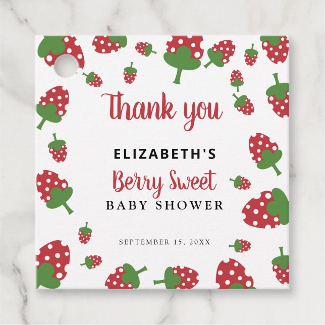 Berry Sweet Baby Shower Strawberry Anpassningsbar Gåvor Etiketter (Framsida)