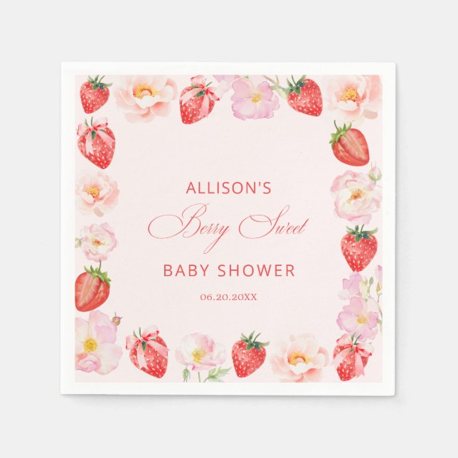Berry Sweet Baby Shower Strawberry Bow  Pappersservett (Framsidan)