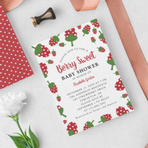 Berry Sweet Baby Shower Strawberry Cute Modern Inbjudningar