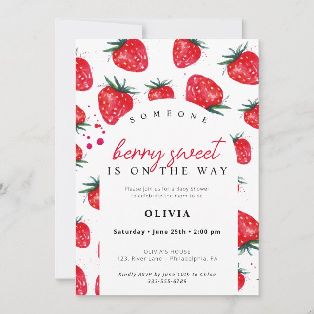 Berry Sweet Baby Shower Strawberry-inbjudan Inbjudningar (Framsida)