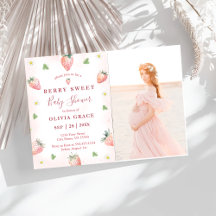 Berry Sweet Baby Shower Strawberry-inbjudan