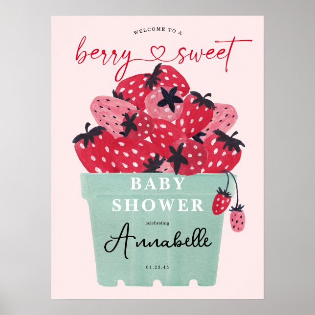 Berry Sweet Baby Shower Välkomstskylt Poster (Framsidan)