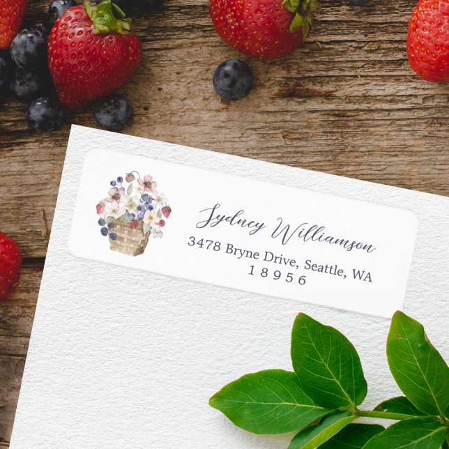 Berry Sweet Baby Shower Vild Berries & Flowers Returadress Etikett (Berry Sweet Baby Shower Wild Berries & Flowers Label)