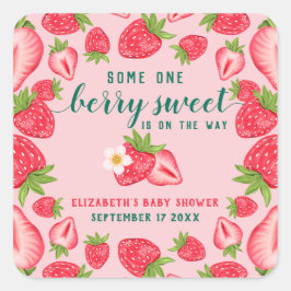 Berry Sweet Baby Strawberry Baby Shower Anpassning Fyrkantigt Klistermärke