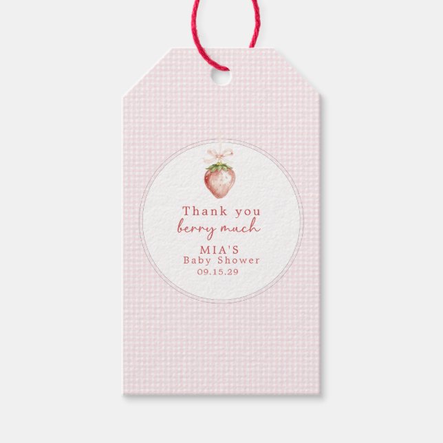 Berry Sweet Baby Strawberry Coquette Gingham  Presentetikett (Framsidan)