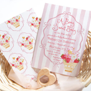 Berry Sweet Baby Whimsical Strawberry Babydusch Inbjudningar