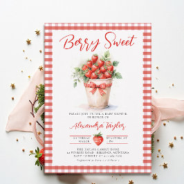 Berry Sweet Berries Art Garden Gingham Bebisbadkar Inbjudningar