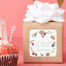 Berry Sweet Berries Baby Shower Fyrkantigt Klistermärke