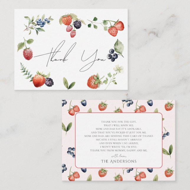 Berry Sweet Berries Baby Shower Tack Anteckningskort (Fram/baksida)
