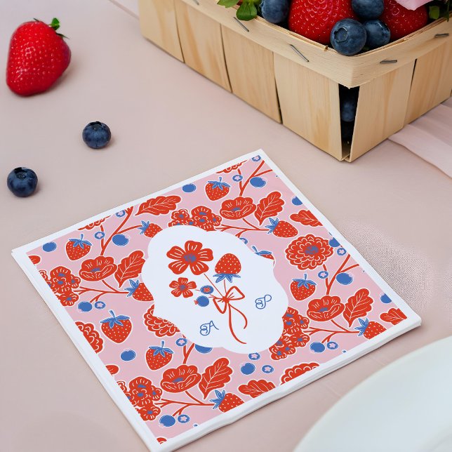 Berry Sweet Berries Monogram Baby Shower Pappersservett (Berry Sweet Berries Monogram Baby Shower Napkins)