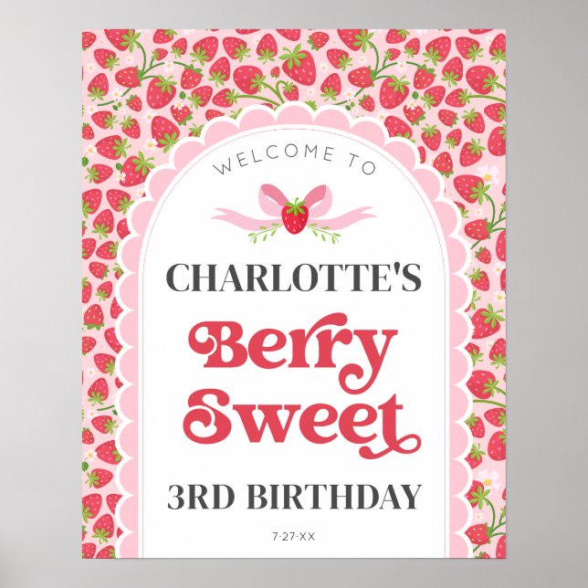 Berry Sweet Birthday 16x20 Strawberry Välkommen Poster (Framsidan)