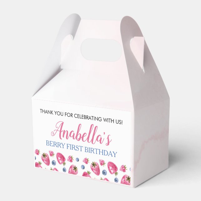Berry Sweet Birthday Favor Strawberry Theme Presentaskar (Framsidan Sidan)