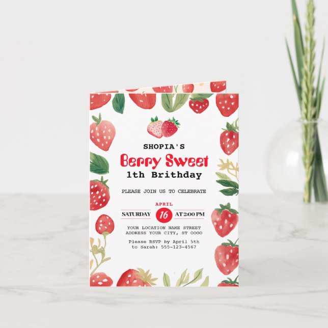 Berry Sweet Birthday Foled-inbjudan Inbjudan (Framsida)