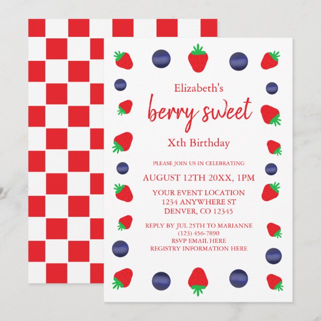 Berry Sweet Birthday Inbjudningar (Fram/baksida)