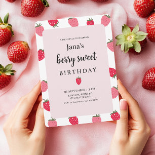 Berry Sweet Birthday   Jordgubbe-Thned Inbjudningar