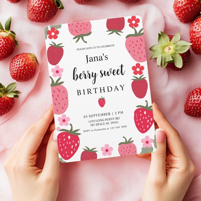 Berry Sweet Birthday med jordgubbar Inbjudningar (Skapare uppladdad)