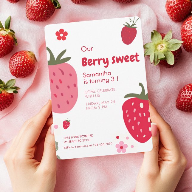 Berry Sweet Birthday med jordgubbe Inbjudningar (Skapare uppladdad)