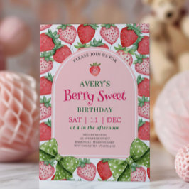 Berry Sweet Birthday Party Strawberry Birthday  Inbjudningar