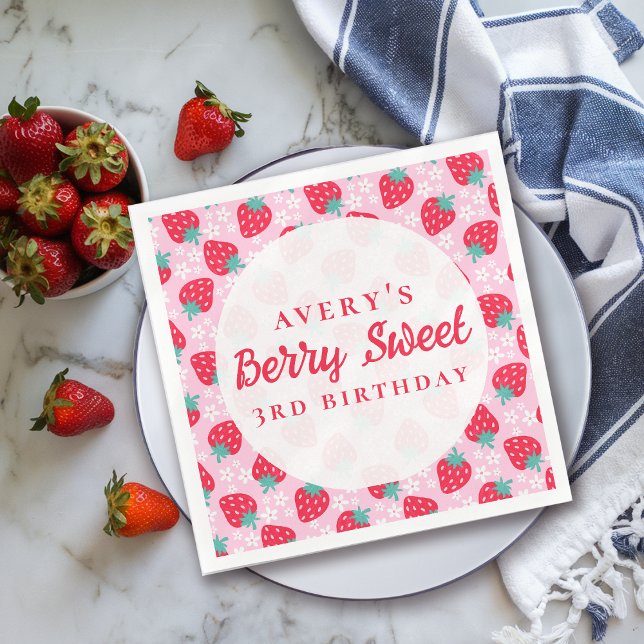 Berry Sweet Birthday Strawberry Daisy Pappersservett (Skapare uppladdad)