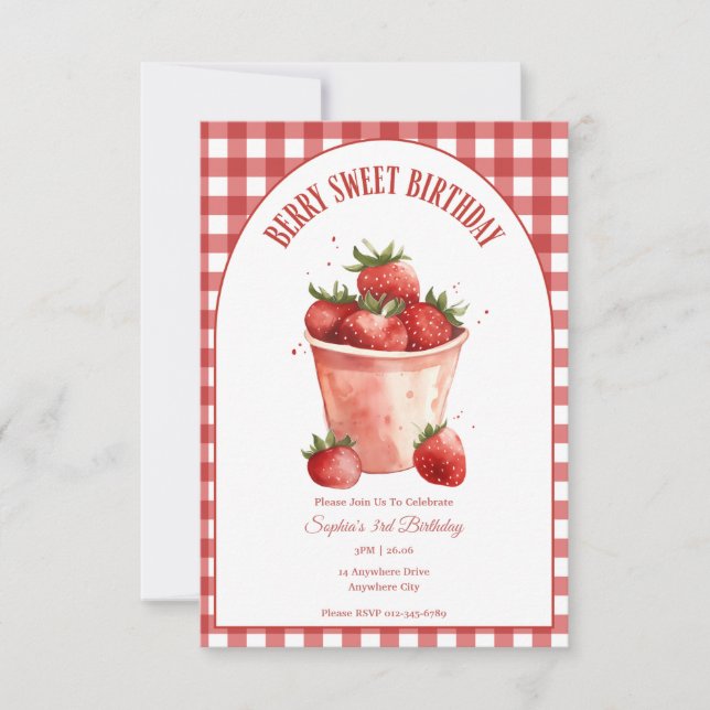 Berry Sweet Birthday Strawberry Party Inbjudningar (Framsida)