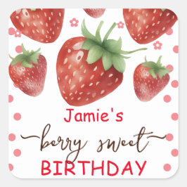 Berry Sweet Birthday Watercolor Fyrkantigt Klistermärke
