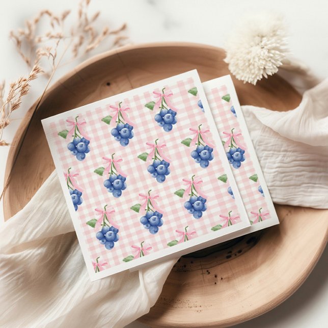 Berry Sweet blåbär 1-års födelsedag Rosa Rutig Pappersservett (Skapare uppladdad)