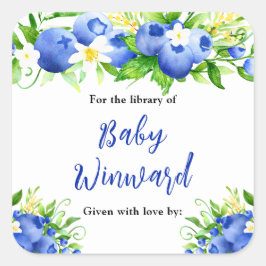 Berry Sweet Blåbär Bebis Babyshower Bokmärke Fyrkantigt Klistermärke