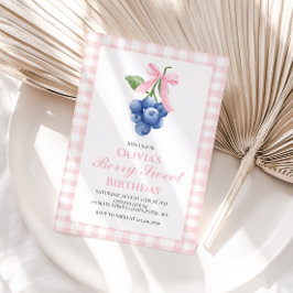 Berry Sweet blåbär Rosa Bow Coquette födelsedag Inbjudningar