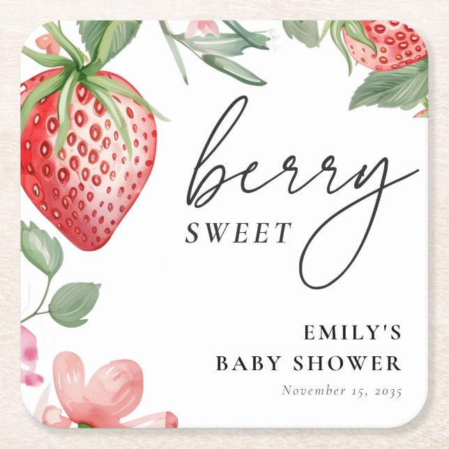 Berry Sweet Blommigt Baby Shower Underlägg Papper Kvadrat (Framsidan)