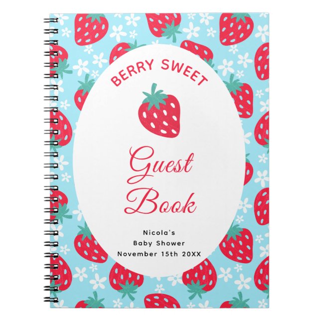 Berry Sweet Blue Strawberry Baby Shower Guest Book Anteckningsbok (Framsidan)