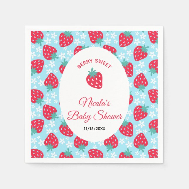 Berry Sweet Blue Strawberry Baby Shower Pappersservett (Framsidan)