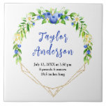 Berry Sweet Blueberry Baby Birth Stats Kakelplatta<br><div class="desc">This fun and whimsical tile features watercolor blueberries, daisies and foliage on a gold geometric frame. The text combines handwritten script and serif fonts for a stylish and modern look. It can be personalized with your baby's birth stats, such as name, size, date and time of birth, or if you...</div>