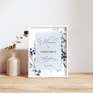 Berry Sweet Blueberry Baby Shower Välkommen Poster