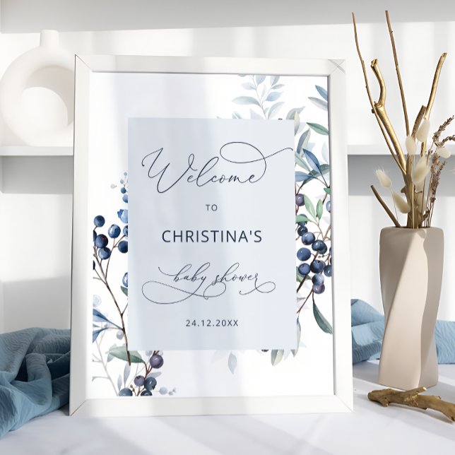Berry Sweet Blueberry Baby Shower Välkommen Poster (Skapare uppladdad)