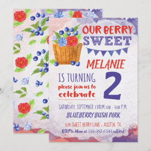 Berry Sweet Blueberry Fruit Birthday Inbjudningar