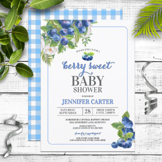 Berry Sweet Blueberry Theme Baby Shower Inbjudningar