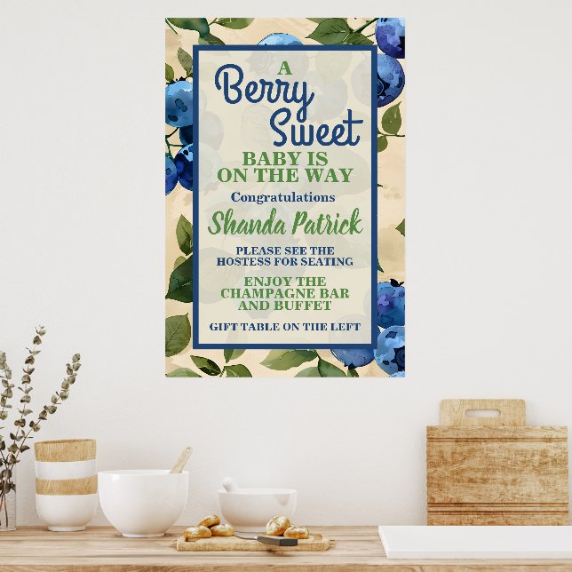 Berry Sweet Blueberry Theme Baby Shower Poster (Kök)