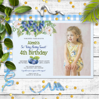 Berry Sweet Blueberry Theme Girl's Birthday Inbjudningar