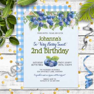 Berry Sweet Blueberry Theme Girl's Birthday Inbjudningar