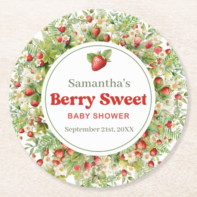 Berry Sweet Boho arch Rosa Vild Strawberry Underlägg Papper Rund (Framsidan)