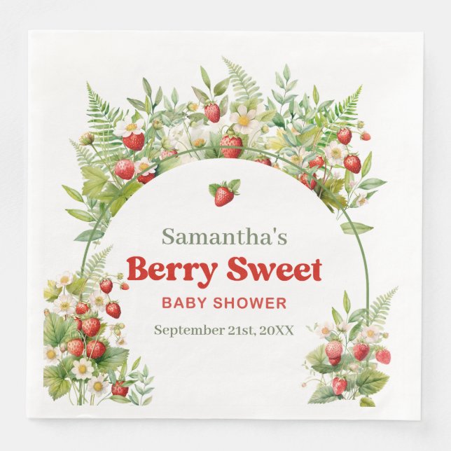 Berry Sweet Boho arch Vild Watercolor Strawberry Pappersservett (Framsida)