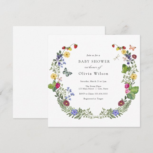 Berry Sweet Boho WildblomBaby Shower Inbjudningar (Fram/baksida)