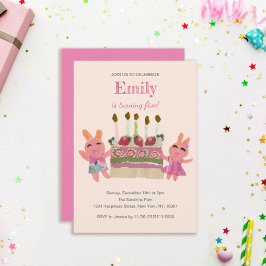 Berry Sweet Bunny Buddies| Rosa Birthday Inbjudningar