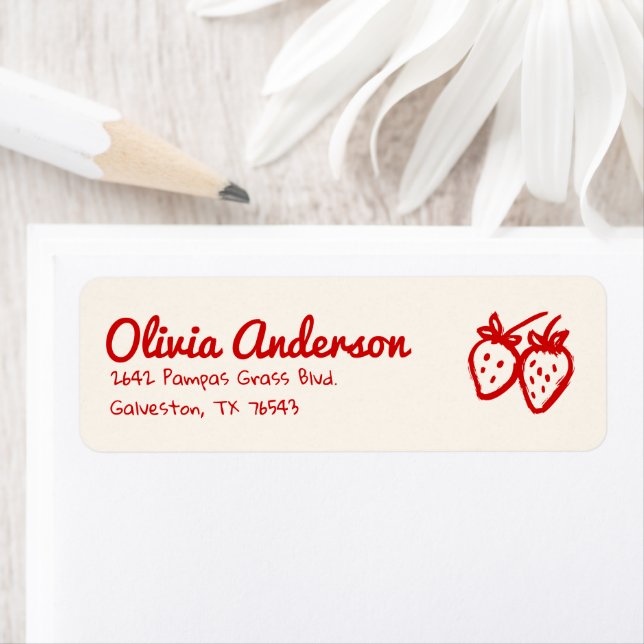 Berry Sweet Cream Drawn Strawbär Baby Shower Returadress Etikett (Insitu)